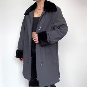 Vintage Fur Collar Parka Gray Black